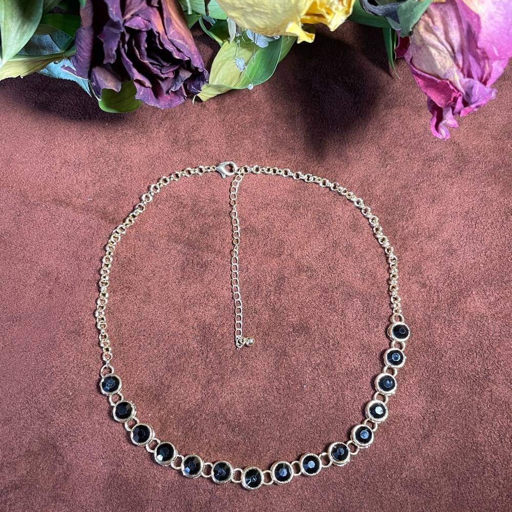 Gold with black Rhinestones fashion necklace